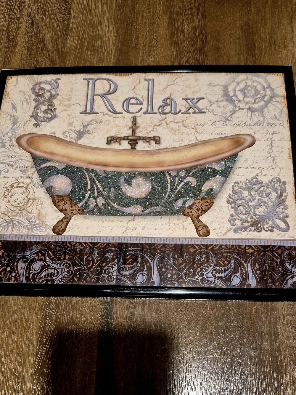 Relax Decorative Bathroom Wall Art - Green Bathtub Print